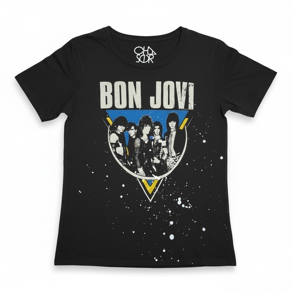 Chaser Bon Jovi T-Shirt womens size small black 80's graphic short sleeve